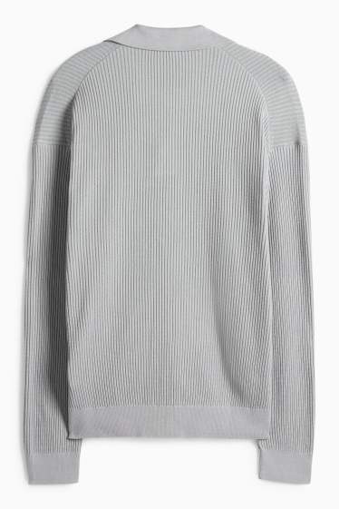 Pánské - Svetr - žebrovaný - světle šedá