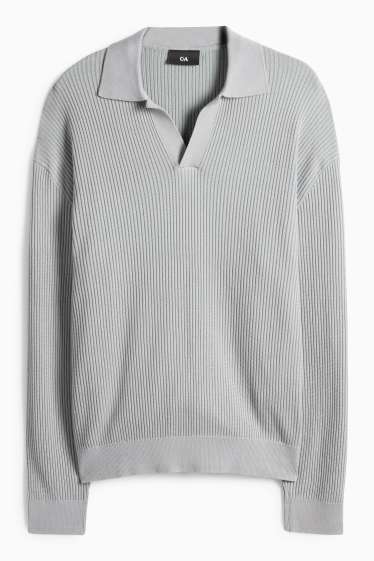 Pánské - Svetr - žebrovaný - světle šedá