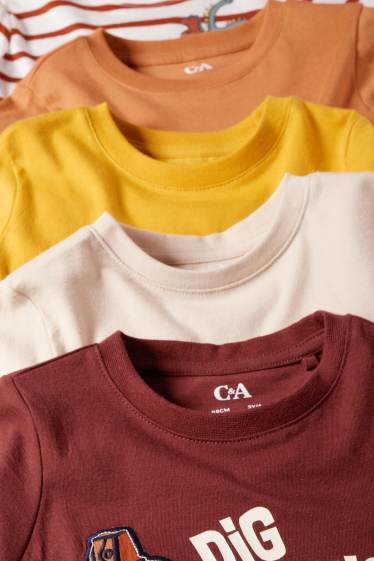 Kinderen: jongens - Set van 5 - dino en graafmachine - longsleeve - donkerbruin