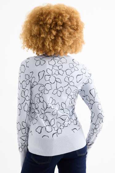 Dámské - Svetr - s květinovým vzorem - světle modrá