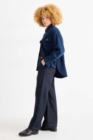 Women - Wide leg jeans - mid-rise waist - denim-dark blue