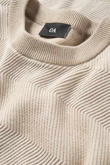 Pánské - Svetr - pruhovaný - strukturovaný - světle béžová