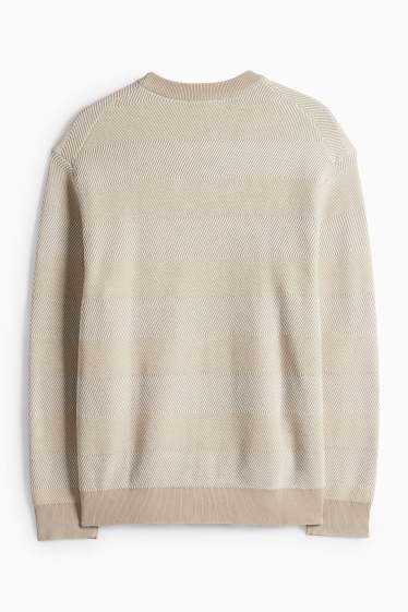 Pánské - Svetr - pruhovaný - strukturovaný - světle béžová