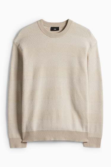 Pánské - Svetr - pruhovaný - strukturovaný - světle béžová