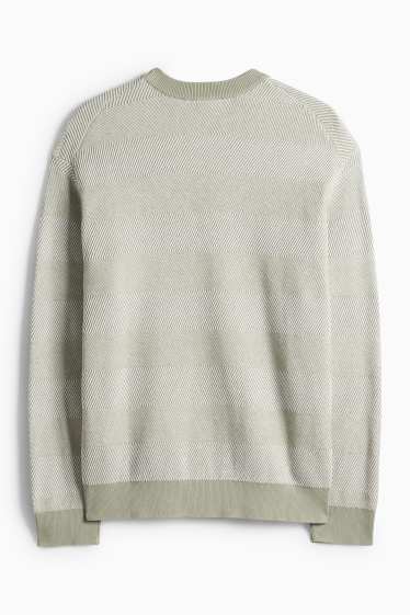 Pánské - Svetr - pruhovaný - strukturovaný - mátově zelená