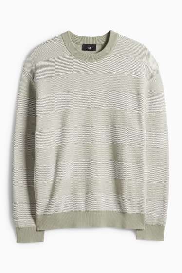 Pánské - Svetr - pruhovaný - strukturovaný - mátově zelená