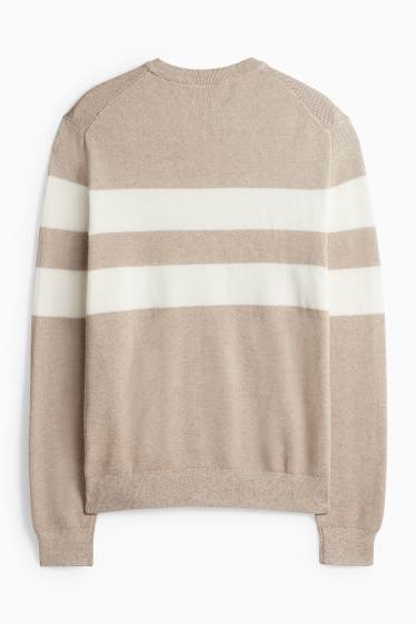 Bărbați - Pulover - cu dungi - structurat - alb / bej