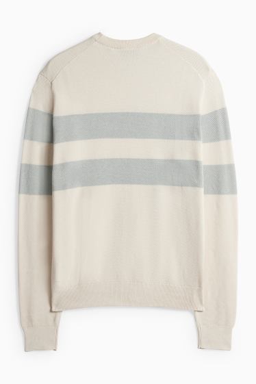 Bărbați - Pulover - cu dungi - structurat - bej deschis