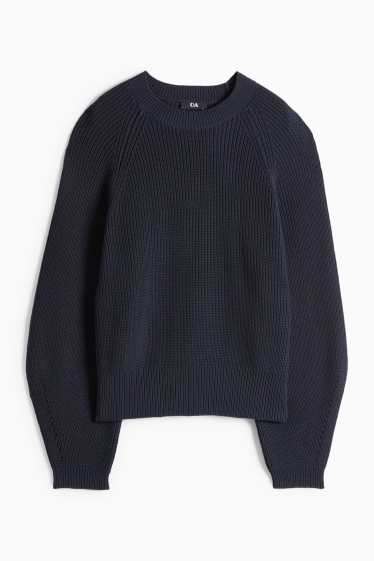 Femmes - Pull - finition côtelée - bleu foncé