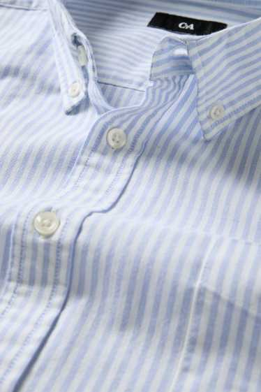 Heren - Overhemd - regular fit - button down - gestreept - wit / lichtblauw