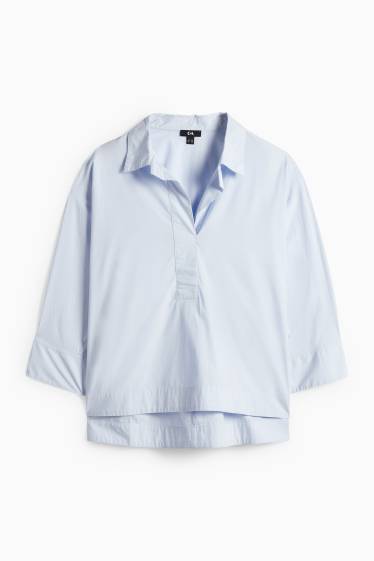 Dámské - Halenka s výstřihem ve tvaru V - světle modrá