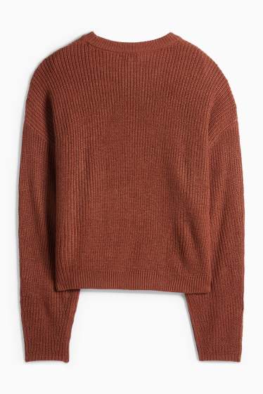Dámské - Svetr - žebrovaný - tmavohnědá