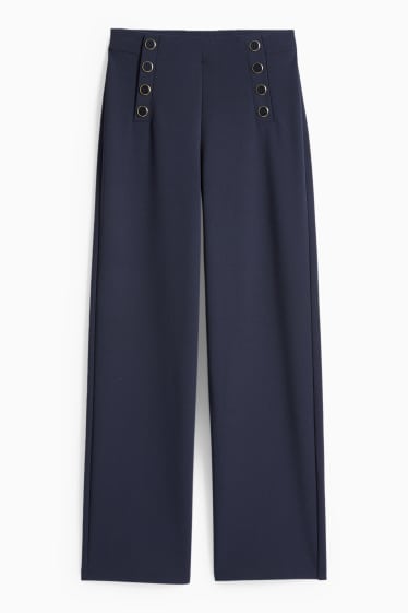 Femei - Pantaloni din jerseu - talie medie - wide leg - albastru închis