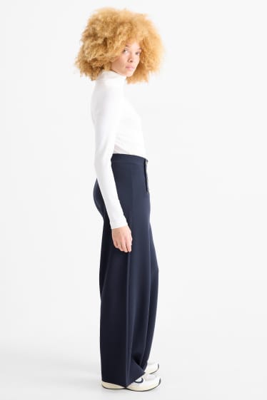 Donna - Pantaloni in jersey - vita media - gamba ampia - blu scuro