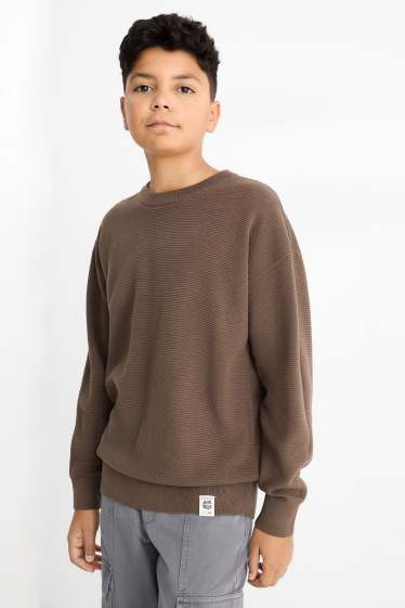 Děti - chlapci - Svetr - žebrovaný - tmavohnědá