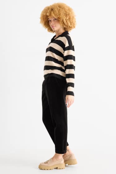 Donna - Pantaloni in velluto a coste - vita alta - tapered fit - LYCRA® - nero