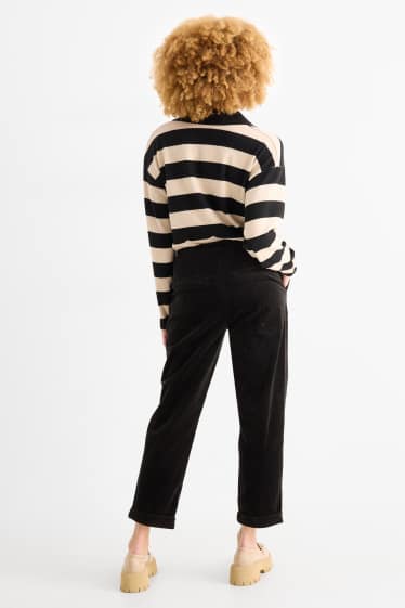 Donna - Pantaloni in velluto a coste - vita alta - tapered fit - LYCRA® - nero