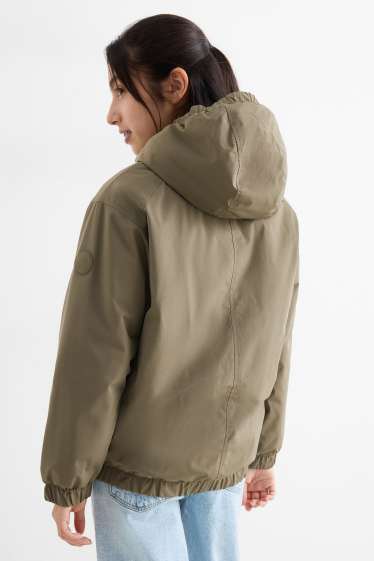 Kinder Mädchen - Jacke mit Kapuze - gefüttert - wasserabweisend - khaki