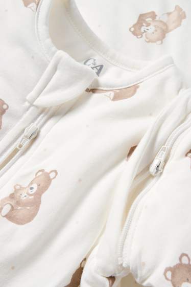 Unisex - Beertje - babyslaapzak - 0 tot 6 maanden - wit / beige
