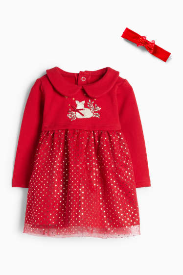 Baby: meisjes - Hertje - babyoutfit - 2-delig - feestelijk - rood