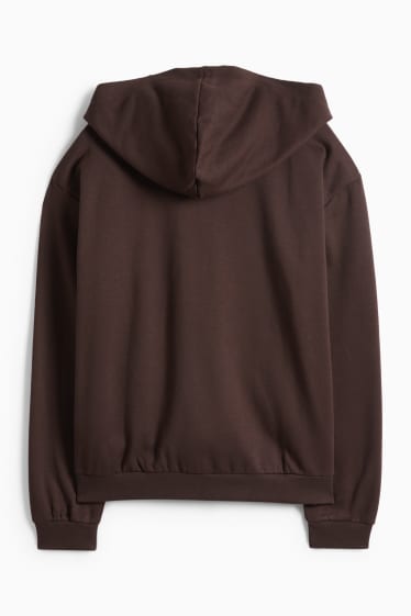 Dámské - Tepláková bunda s kapucí - tmavohnědá