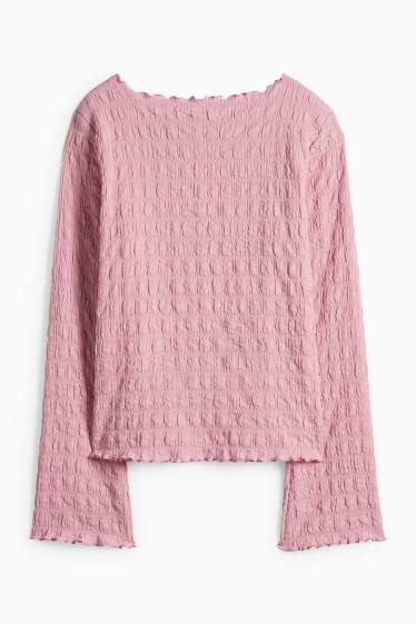 Femei - Tricou cu mânecă lungă - regular fit - cu fronseuri - roz