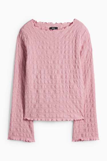 Femei - Tricou cu mânecă lungă - regular fit - cu fronseuri - roz
