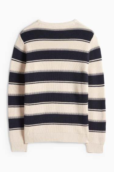 Kinderen: jongens - Trui - ribstof - met strepen - zwart / beige