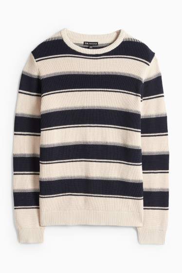 Kinderen: jongens - Trui - ribstof - met strepen - zwart / beige