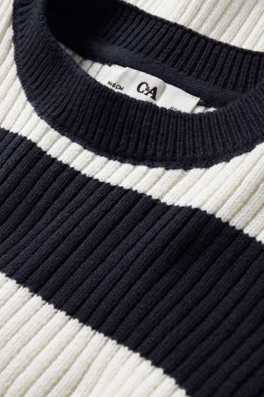 Kinderen: meisjes - Trui - ribstof - met strepen - donkerblauw / crème wit