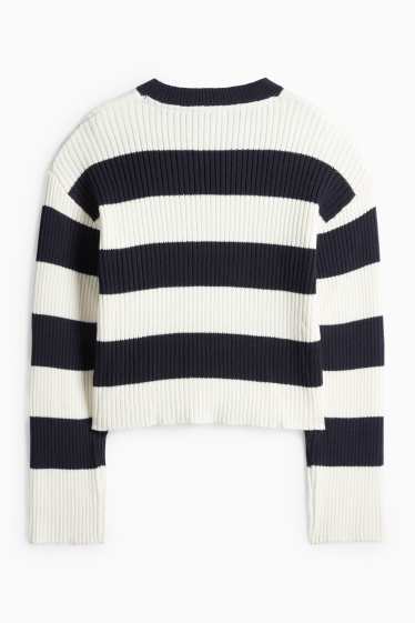 Kinderen: meisjes - Trui - ribstof - met strepen - donkerblauw / crème wit