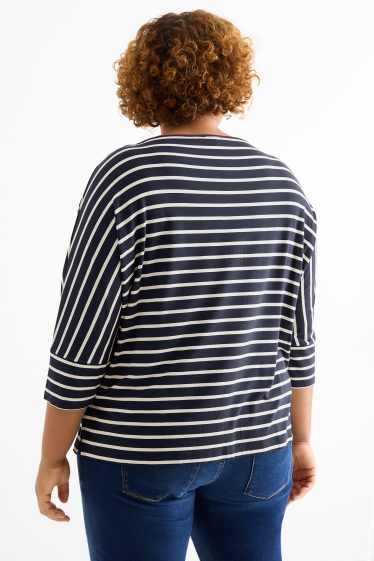 Femmes - Haut à manches longues - regular fit - rayures - bleu foncé / blanc crème