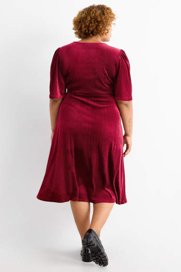 Damen - Samt-Wickelkleid - Straight Fit - dunkelrot