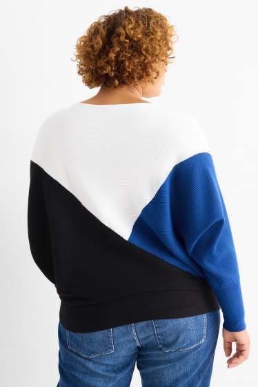 Damen - Pullover - gerippt - schwarz / weiß
