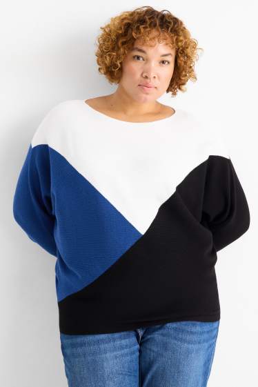 Damen - Pullover - gerippt - schwarz / weiß