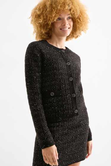 Dámské - Buklé pletený kardigan - černá