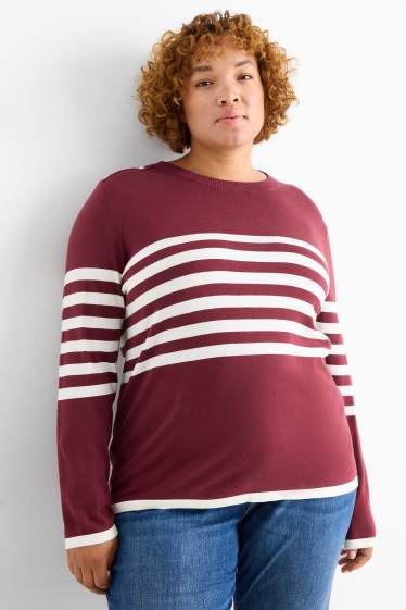 Women - Jumper - striped - bordeaux