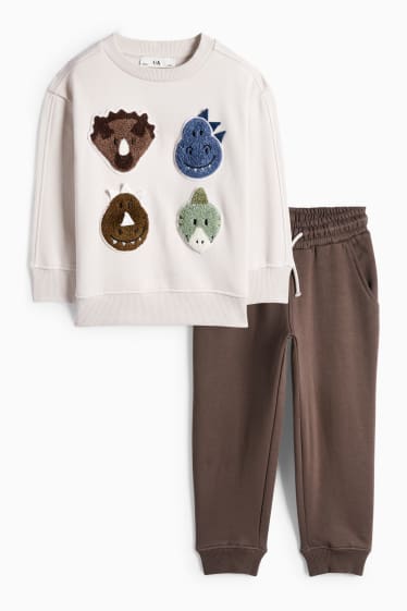 Děti - chlapci - Dinosauři - souprava - mikina a teplákové kalhoty - 2dílná - světle béžová