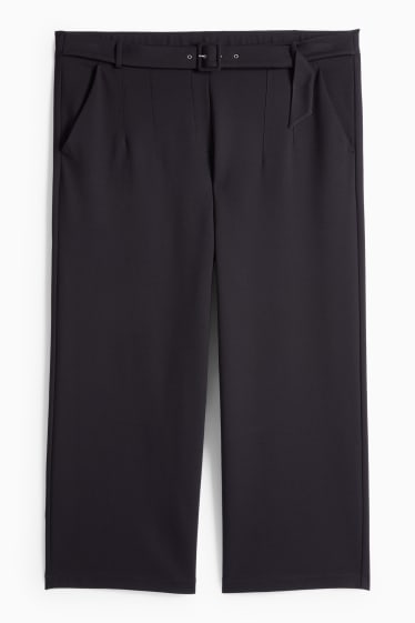 Femmes - Pantalon en jersey à ceinture - high waist - wide leg - noir