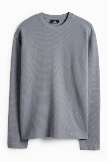 Bărbați - Tricou cu mânecă lungă - relaxed fit - reiat - gri închis