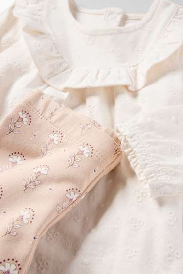 Miminka - dívky - Květiny - outfit pro miminka - 3dílný - krémově bílá