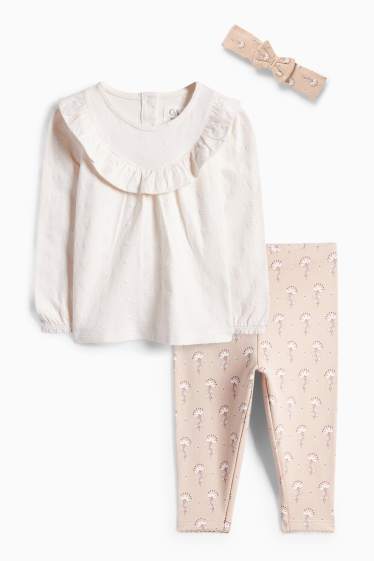 Miminka - dívky - Květiny - outfit pro miminka - 3dílný - krémově bílá