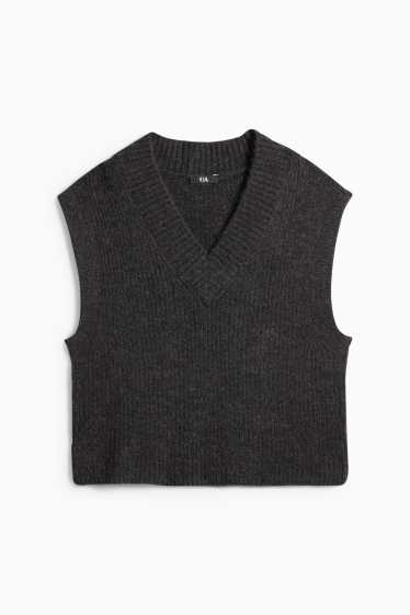 Femei - Vestă pulover - negru melanj