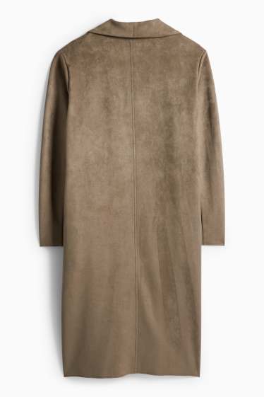 Dámské - Kabát - imitace semiše - hnědá