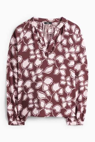 Dona - Brusa amb coll en punta - de flors - marró/rosa