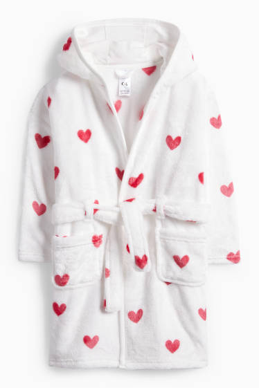 Bébés filles - Petits cœurs - peignoir bébé à capuche - blanc / rouge