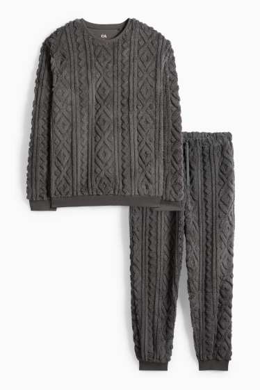 Herren - Winterpyjama - strukturiert - grau