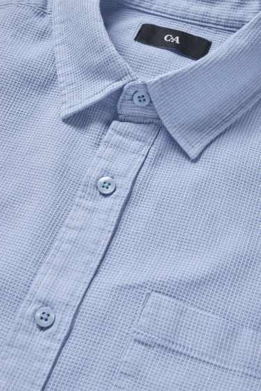 Men - Shirt - regular fit - kent collar - textured - light blue