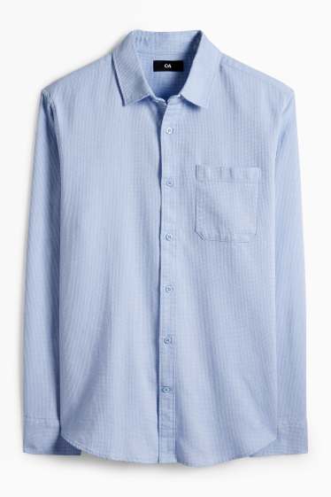 Men - Shirt - regular fit - kent collar - textured - light blue