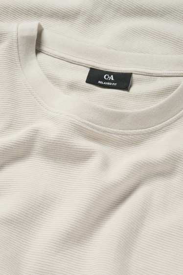 Hommes - Haut à manches longues - relaxed fit - côtelé - beige clair